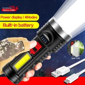 LED Flashlight Torch Rechargeable Work Light Built-in Battery (Option: BLACK)