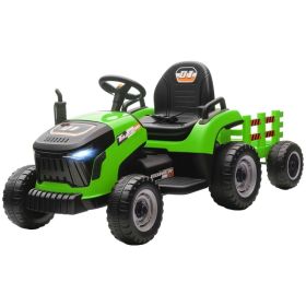 12V Kids Ride On Tractor with Trailor, Remote Control, Music, Lights, Shifter, for Kids Ages 3-8 Years, Green (Option: GREEN)