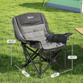 Camping Chair For Adults, Portable Folding Camping Chair With Side Pockets, Cup Holders, Carry Bag, Black And Gray (Option: BLACK)
