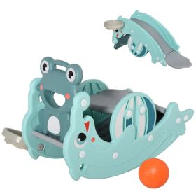 3-in-1 Kids Slide And Rocking Horse Dual-Use Children Activity Equipment Portable Slide Indoor Outdoor Playground Toy W/ Basketball Hoop Toddler (Option: GREEN)