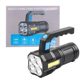 LED Flashlight USB Rechargeable Torch COB Spotlight Camping Light Emergency Lamp 4 Modes Waterproof Work Light (Option: BLACK)
