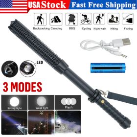 Baseball LED Flashlight Zoom Rechargeable Torch Spotlight Emergency Security Work Light 3 Lighting Modes (Option: BLACK)