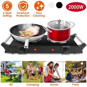 Portable Dual Burner Electric Stove - 2000W Power, 5 Temperature Levels, 5.5in Coils, Fast Even Cooking, Fits Flat Cookware, Ideal for Apartments (Option: BLACK)