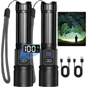 Rechargeable Flashlights 2 Pack Super Bright High Lumens Flashlight (Option: BLACK)