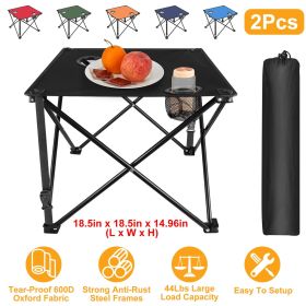 Fresh Fab Finds 2Pcs Foldable Camping Table Portable Picnic Table Lightweight Travel Desk with 2 Cup Holders/Table Carrying Bag (Color: Blue)
