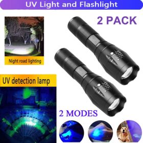 2-in-1 LED Flashlight, Ultraviolet And White Light, Adjustable Focus LED Inspection Light,2 Pack-TK,TMEU For Self-pickup (Option: BLACK)