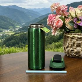304 stainless steel outdoor sports water bottle, portable and leak-proof, suitable for daily travel, mountain climbing and fitness activities, et (Option: GREEN)